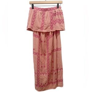 VICI Embroidered Strapless Midi Dress in Pink size Small